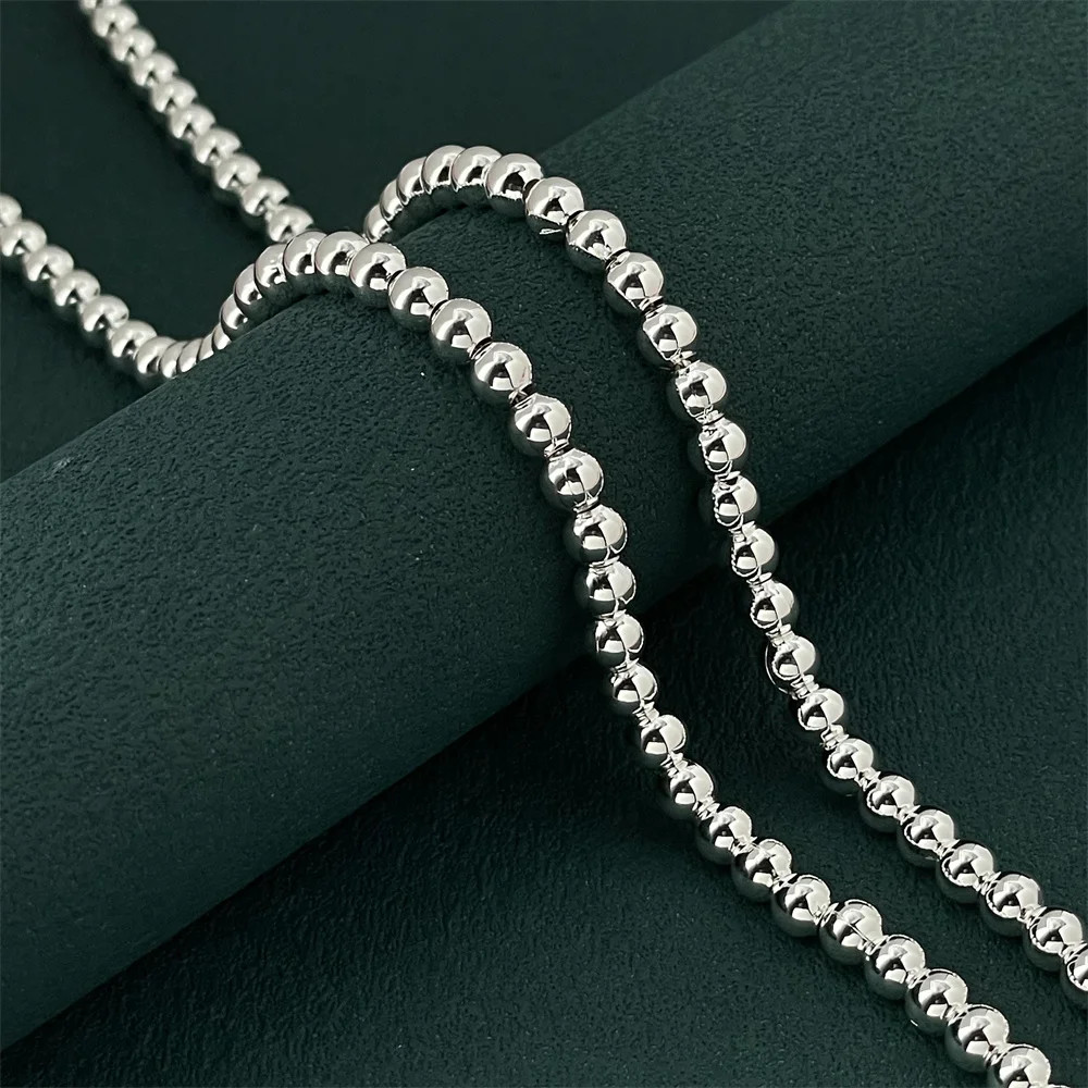 Round Bead Chain Necklace 925 Sterling Silver 4mm Classic Wedding Men Jewelry