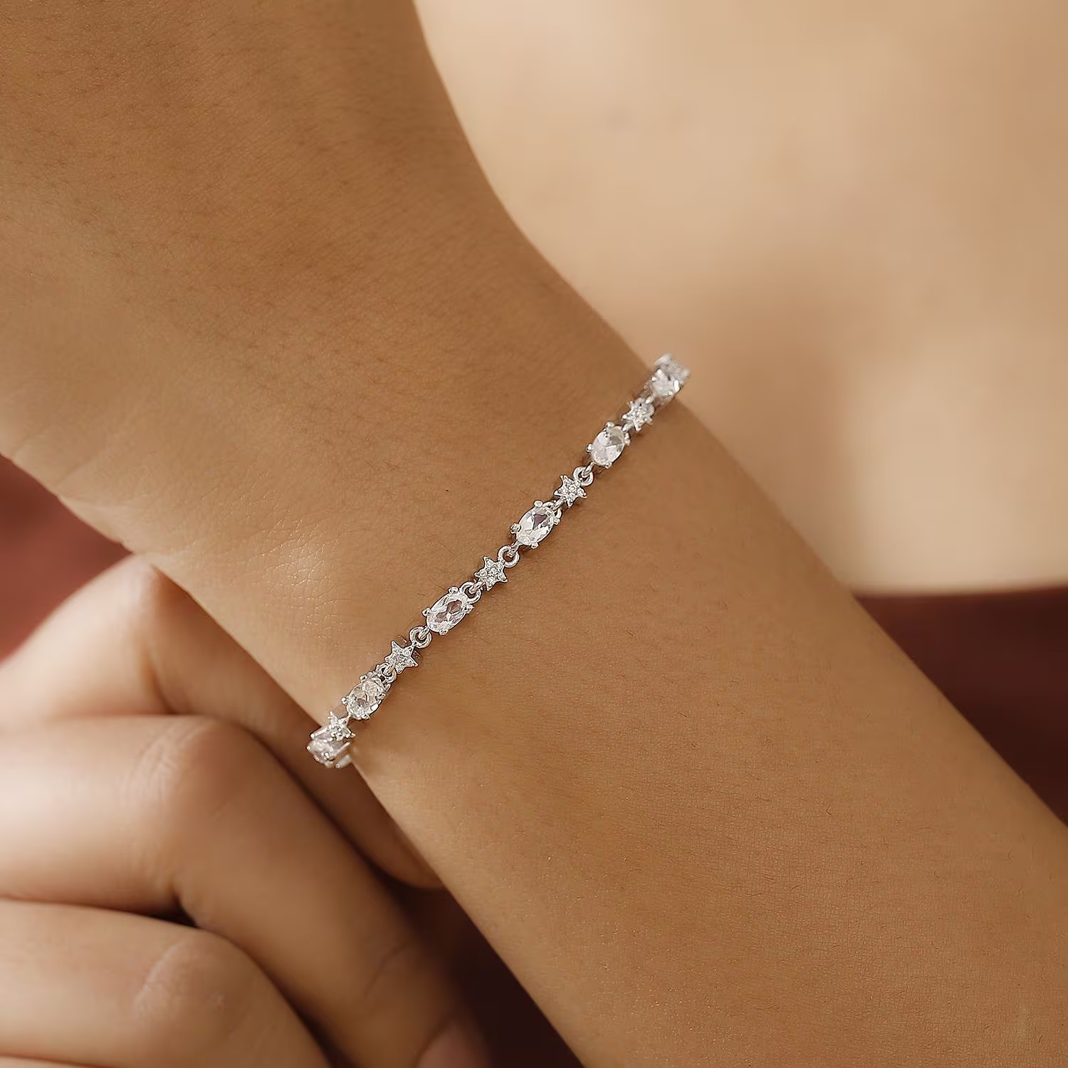Premium Moonstone and Moissanite 3.80 ctw Celestial Bracelet in Rhodium Plated