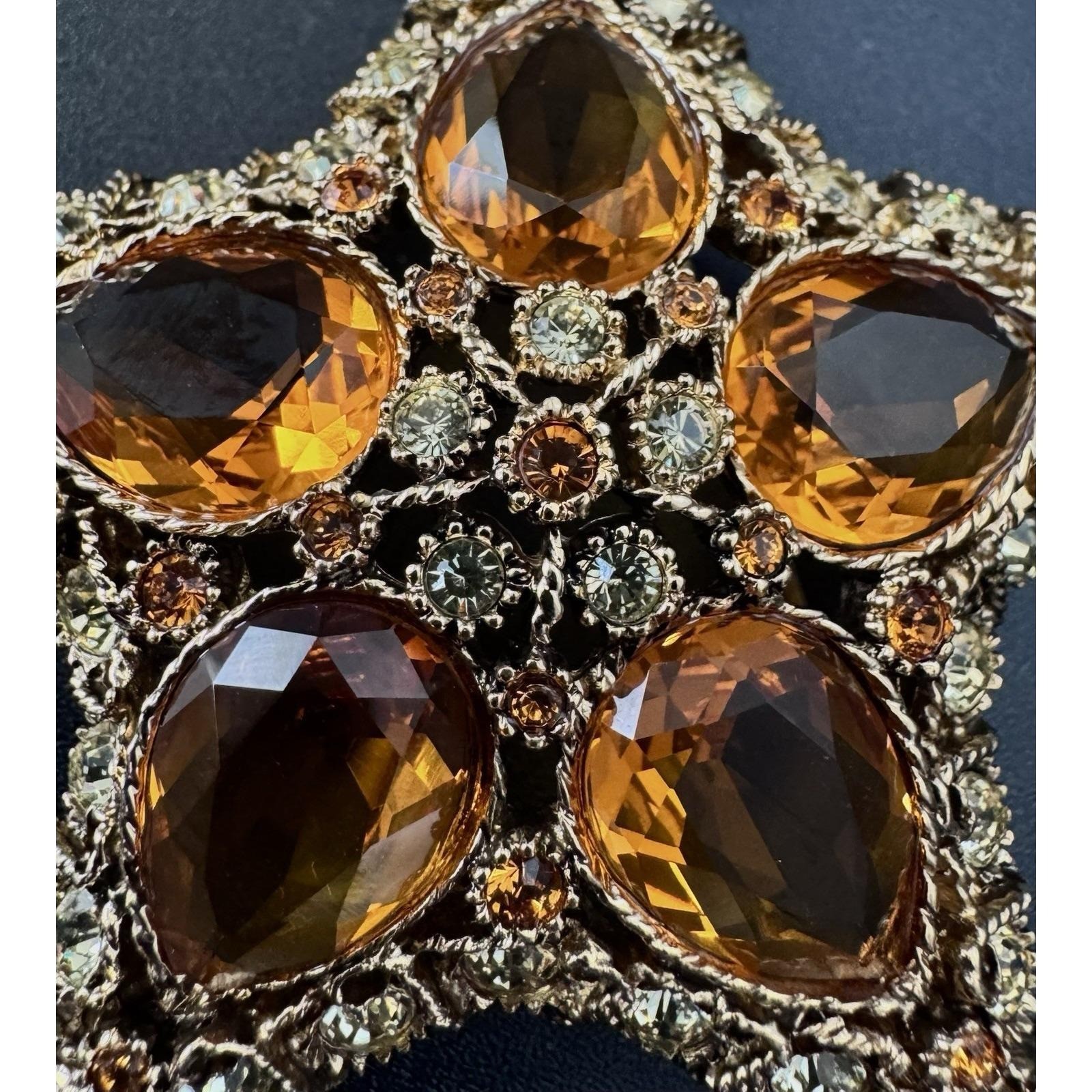 KJL Kenneth Jay Lane Star Brooch Citrine Topaz Rhinestone Gold Tone Pin