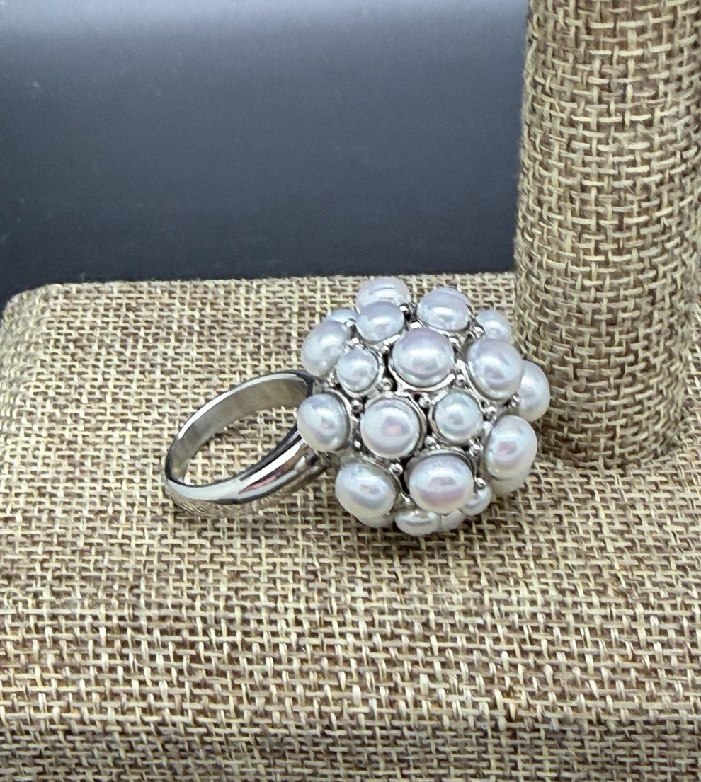 Honora Cultured Freshwater Pearl Stainless Steel Cluster Ring Size 5 $179
