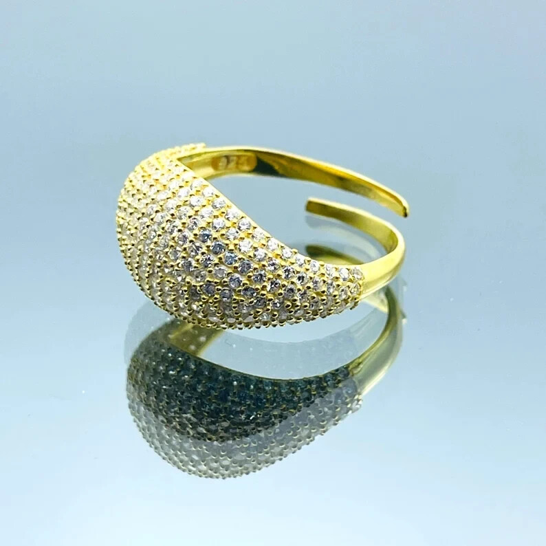 2.50 Ct Round Simulated Diamond Cocktail Adjustable Ring 14k Yellow Gold Plated