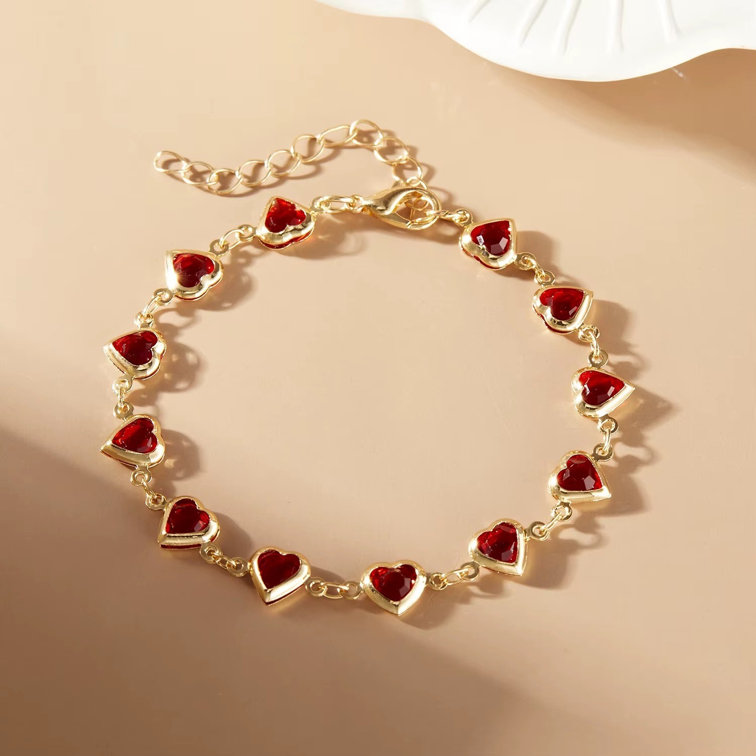 Red Crystal Zircon Heart Bracelet for Women Valentine Gift Metal Chain Jewelry
