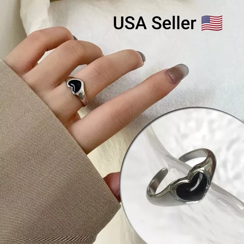 1PC Fashion Retro Love Ring Personalized Adjustable Opening Heart Shaped Trendy