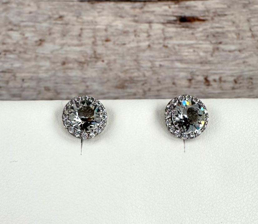 Sterling and Cubic Zirconia ATI 7.8 mm Round Earrings Stud Solitaire and Cluster