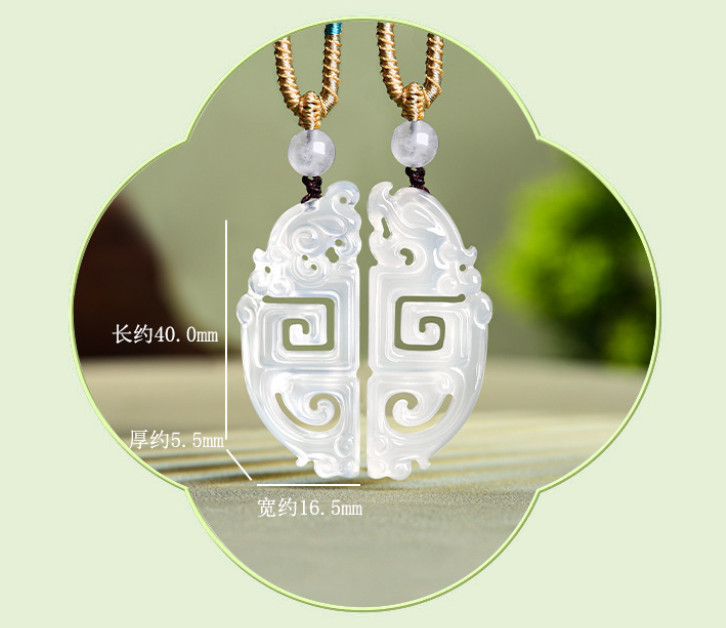 Certified 1 Pair Real Grade A Natural White chalcedony Men Women Dragon Pendant