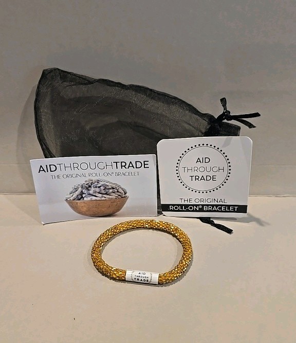 Aid Through Trade Roll-On Beaded Bracelet Gold Nepal Glass Bead Fair Trade NWT