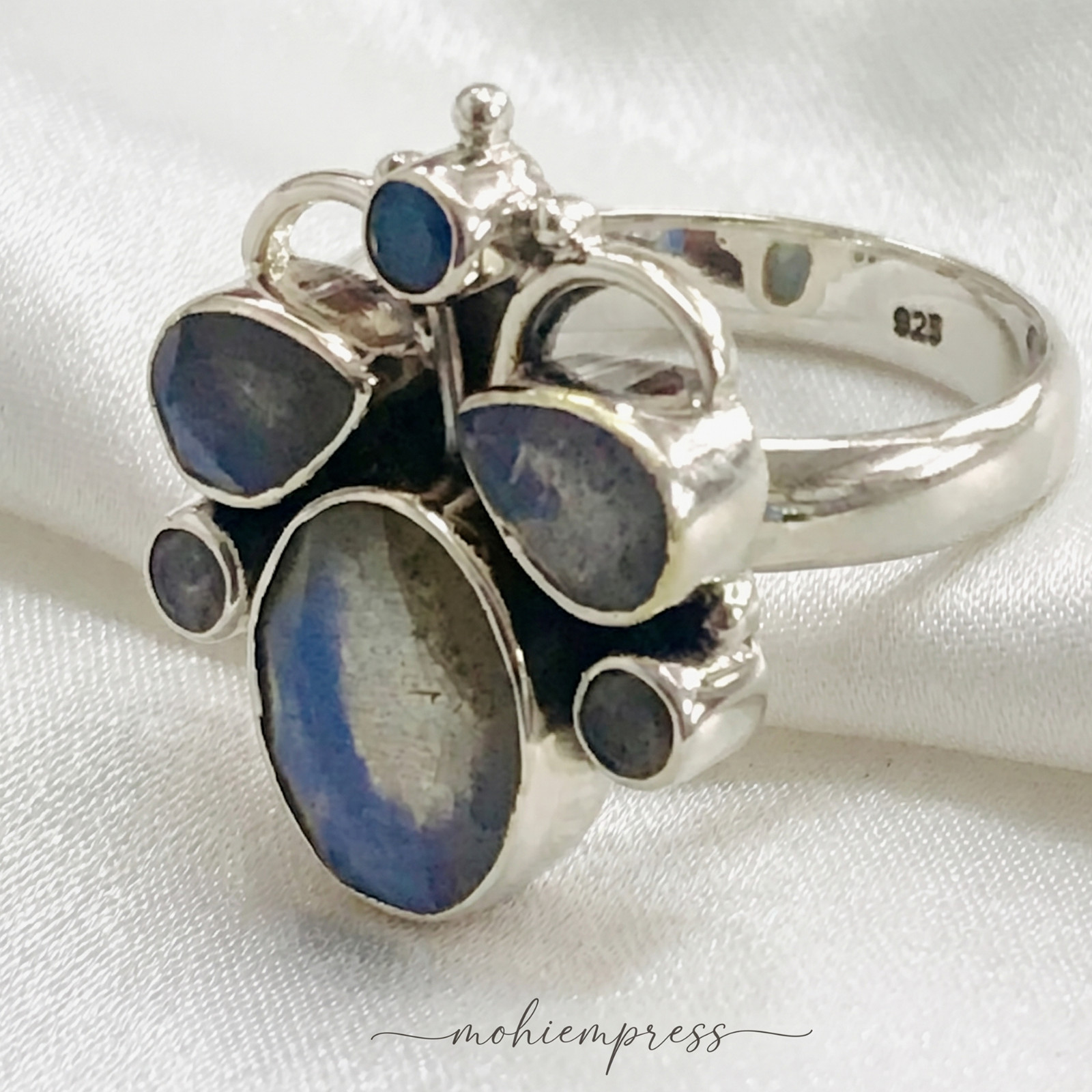 925 Sterling Silver Natural Multi-Stone Bee Ring, Handmade Jewelry