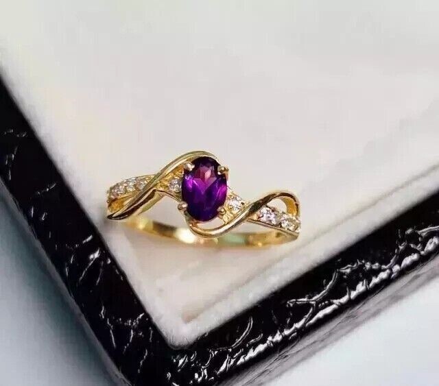 14K Yellow Gold Plated 2Ct Oval Cut Simulated Amethyst Women’s Engagement Ring