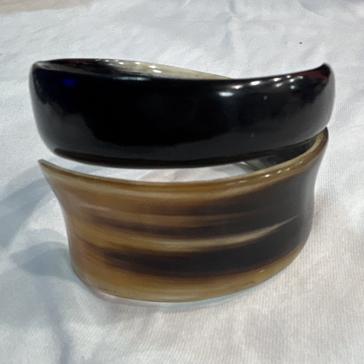 Black & Brown Swirl Horn Wide Cuff Bracelet Open Wrap No Stone