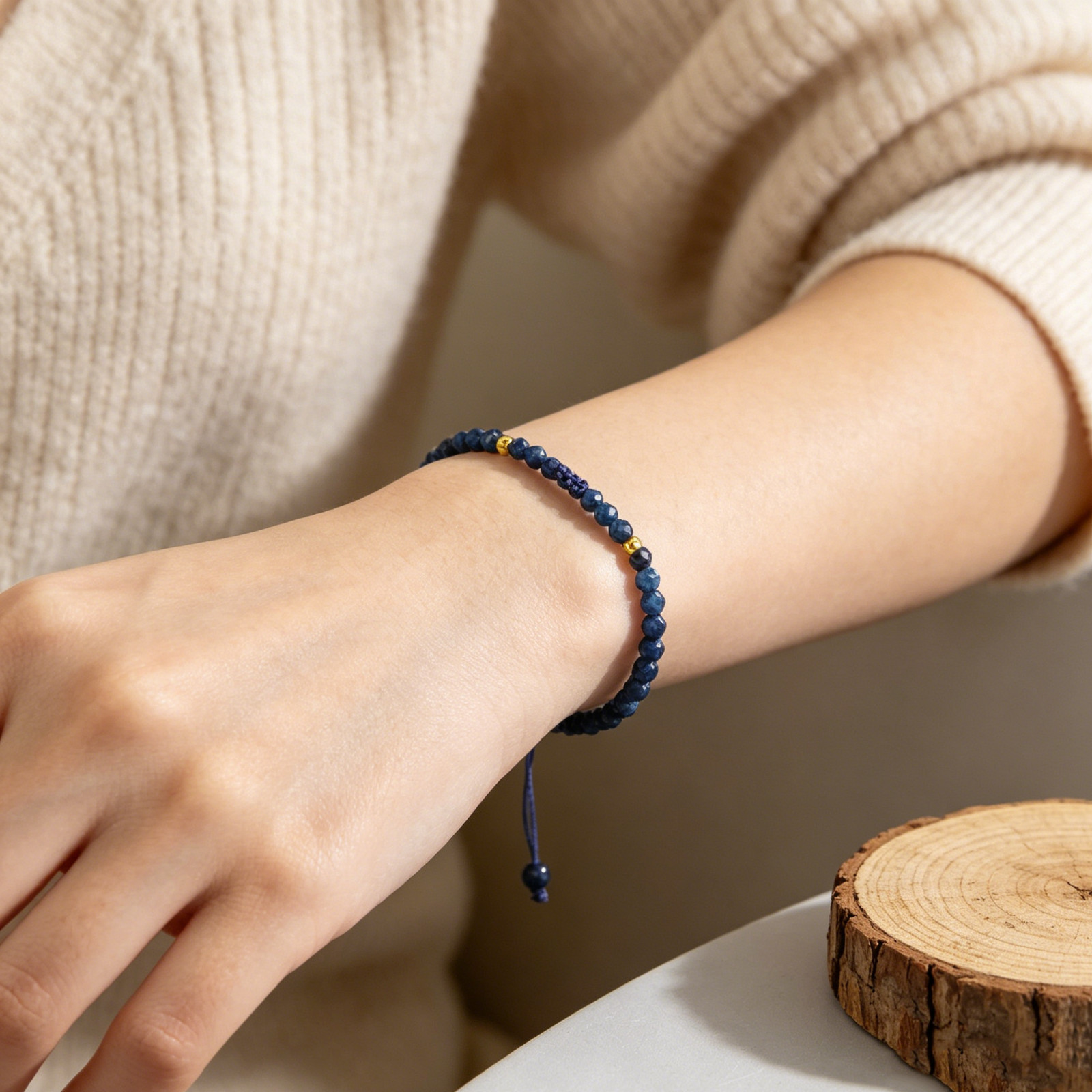 3mm Faceted Sapphire Adjustable Bracelet Wisdom Protection