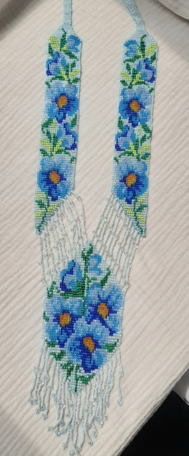 Handmade Blue Flower Beaded Necklace – Universal Size