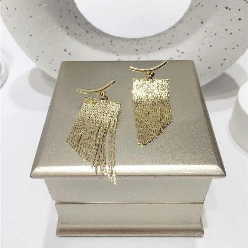Gold Tassel Drop Earrings Women Elegant Dangle Party Wedding Jewelry Gift