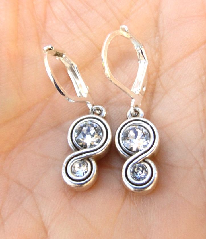 Altered Brighton Infinity Silver & Crystal Charm On Lever Back Earrings