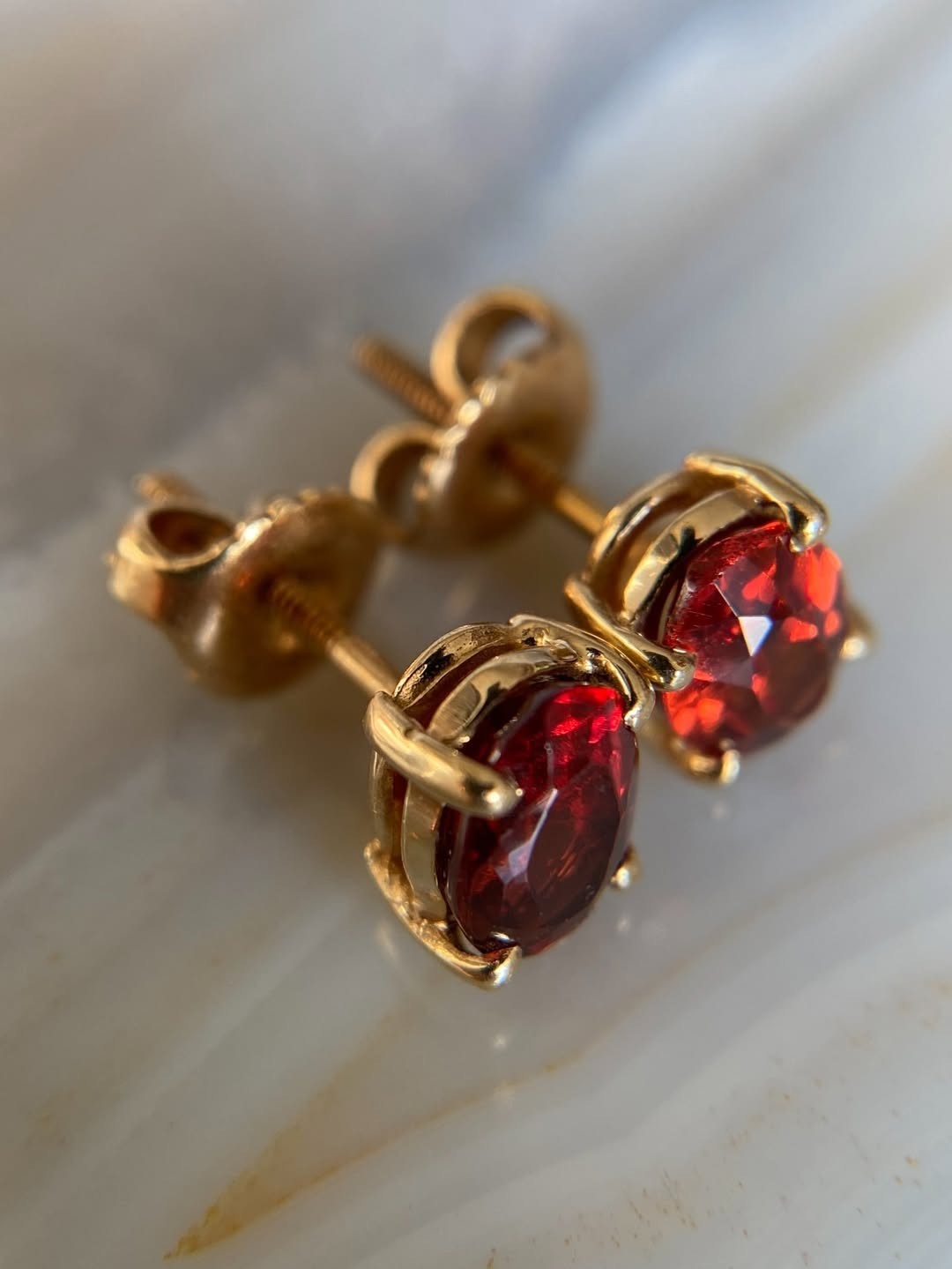 3Ct Oval Lab Created Garnet Unisex Solitaire Stud Earring Gold Plated Silver