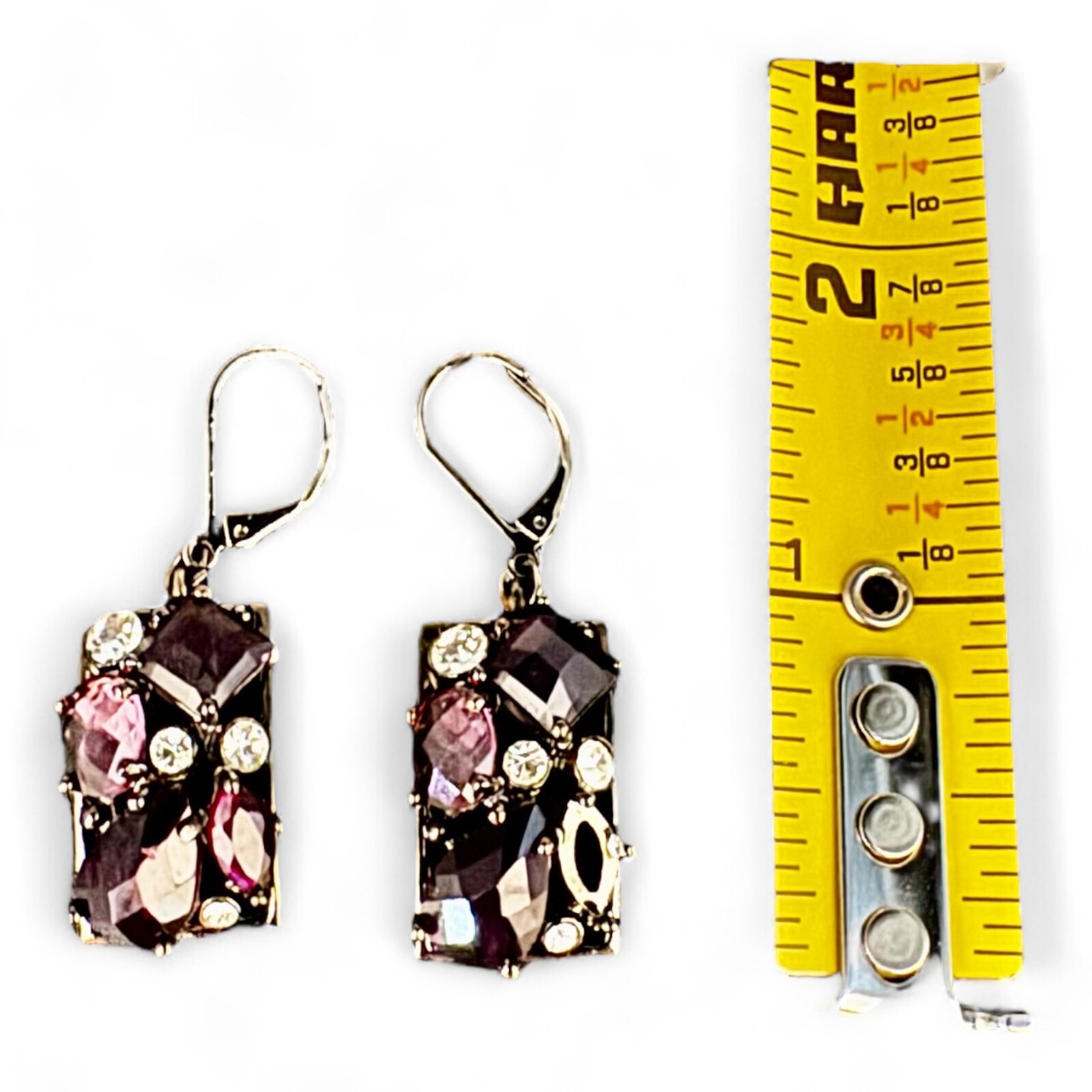 Multi-Purple Tone Rhinestone Rectangle Pendant Necklace W/Matching Earrings