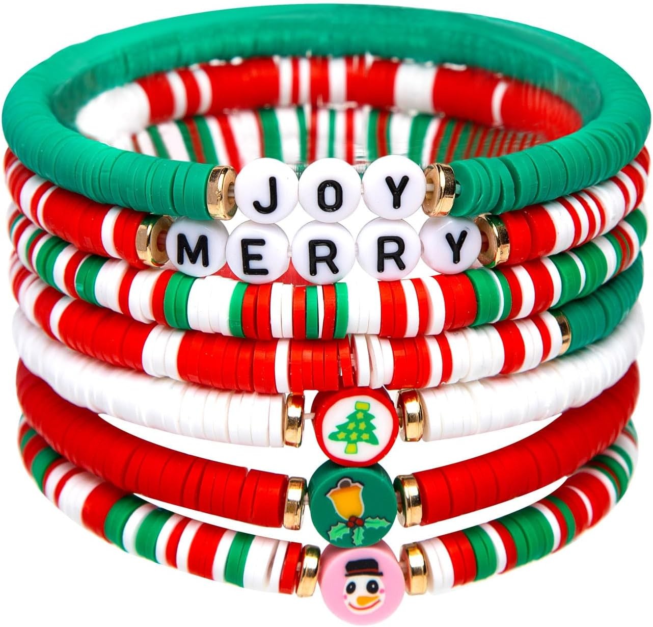 Artlunar 6 Pack Christmas Bracelets: Joy & Merry Candy-Style Stacks for Women &