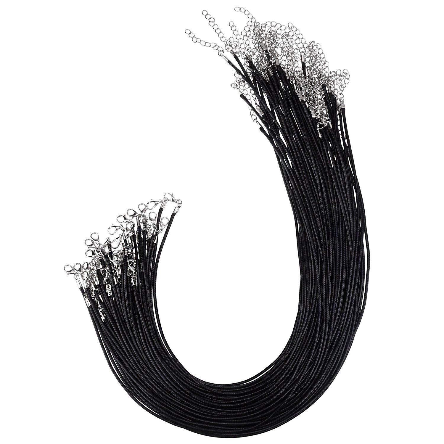 20″ Black Braided Leather Necklace Cord Rope with Lobster Claw Clasp for Pendant