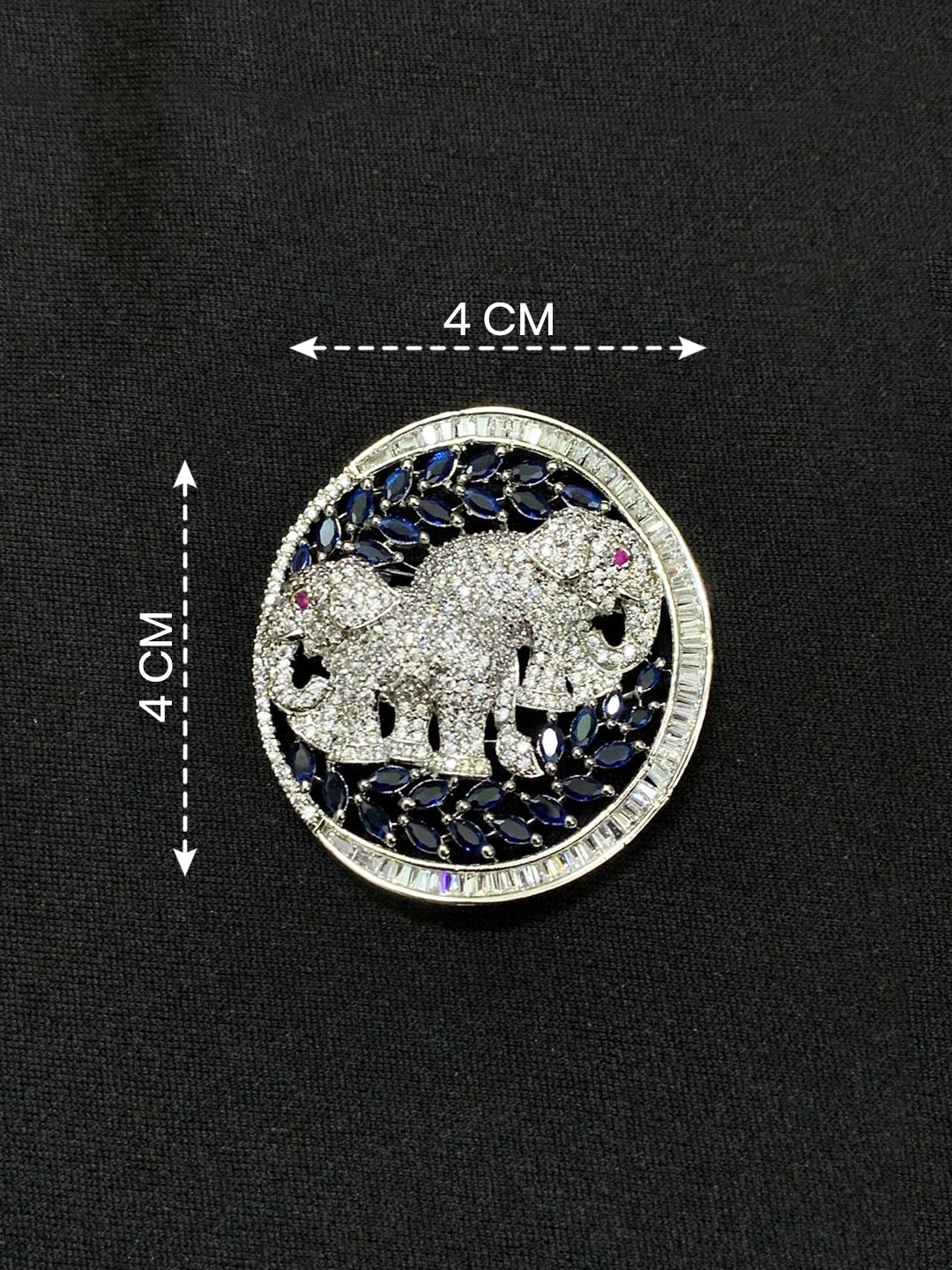 Victorian Elephant Brooch Pin AAA CZ AD Brass Blue Crystal Vintage Lapel Badge