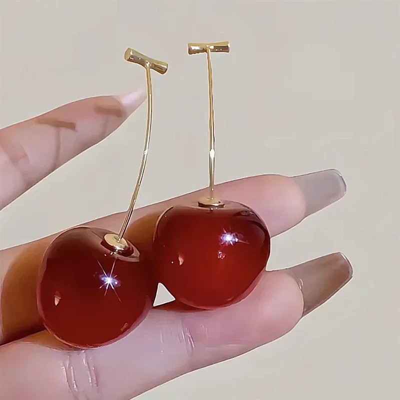 Sweet Cherry Dangle Earrings Cute Fruit Drop Statement Fashion Jewelry