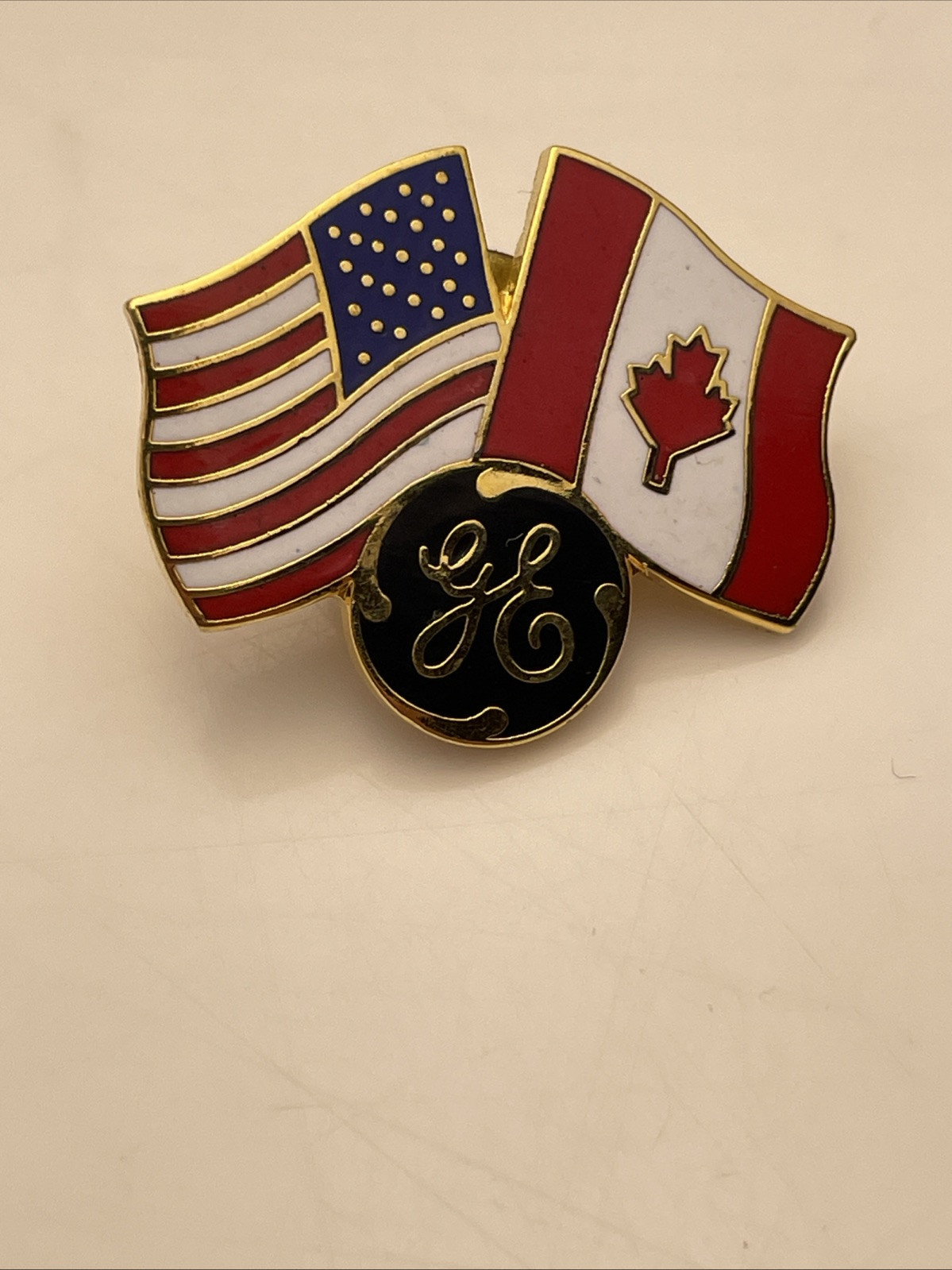 GE General Electric Metal Pin With United States & Canada Flags Emblem Square