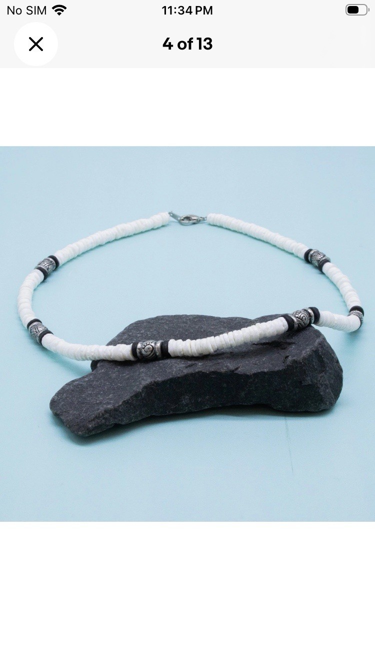 Surfer Genuine Puka Shell Necklace with Metal Beads for Men & Women
