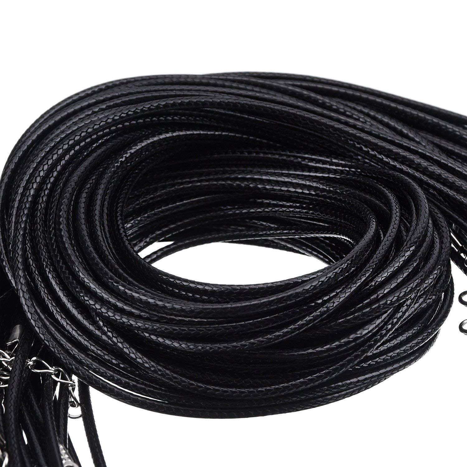 20″ Black Braided Leather Necklace Cord Rope with Lobster Claw Clasp for Pendant