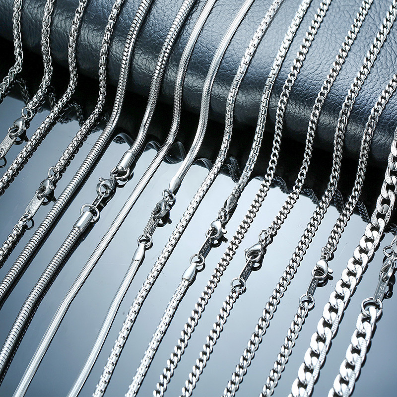 Silver Necklace Chain Snake Rolo Cable Curb Link Stainless Steel 24″ w/316L Tag