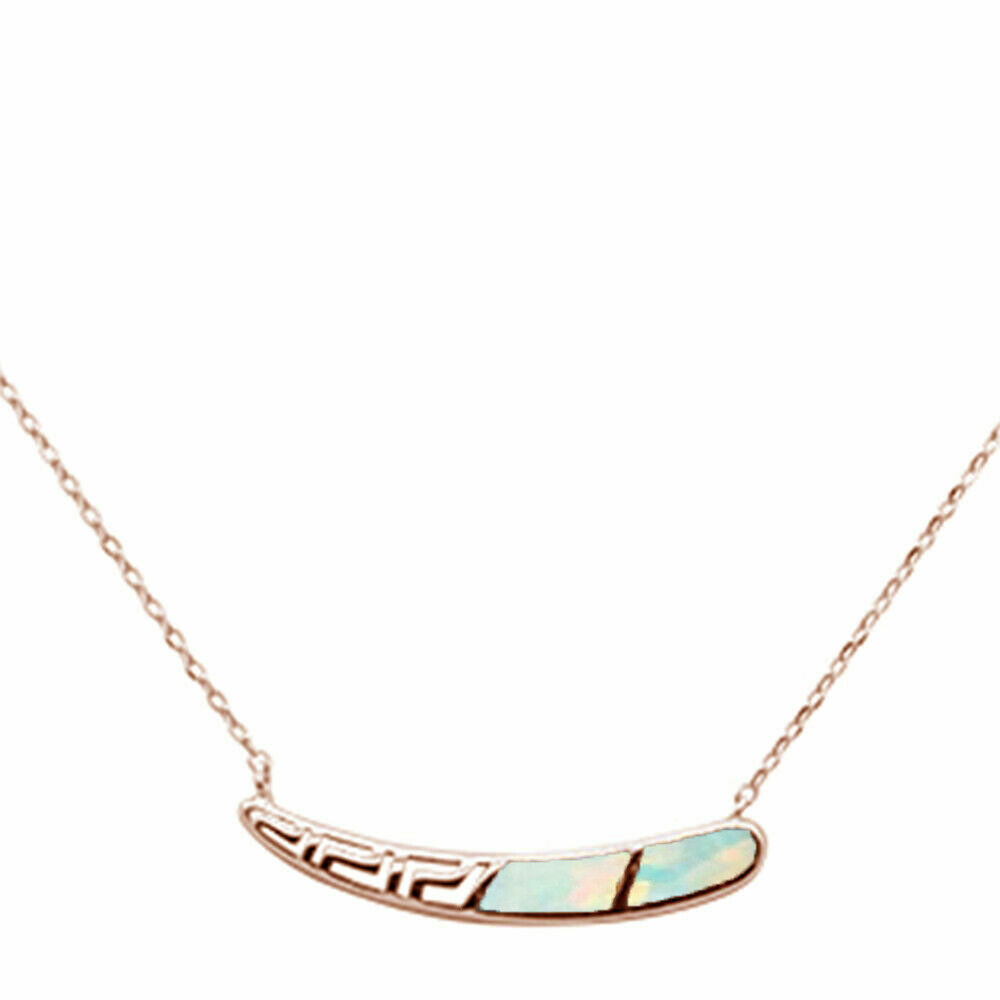 Rose Gold Plated White Opal bar greek key Design .925 Sterling Silver Pendant