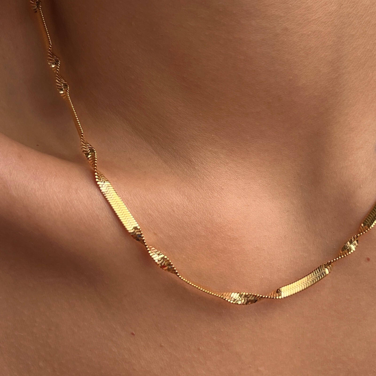 3mm Woman 18K Gold Plated Stainless Steel Herringbone Snake Twist Chain/Bracelet