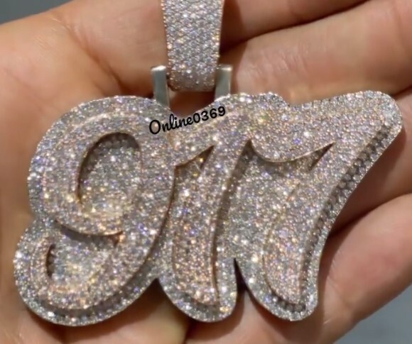 3.59ct RD Simulated Diamond mens Custom 3D 917 Number Pendant Silver Free Stud