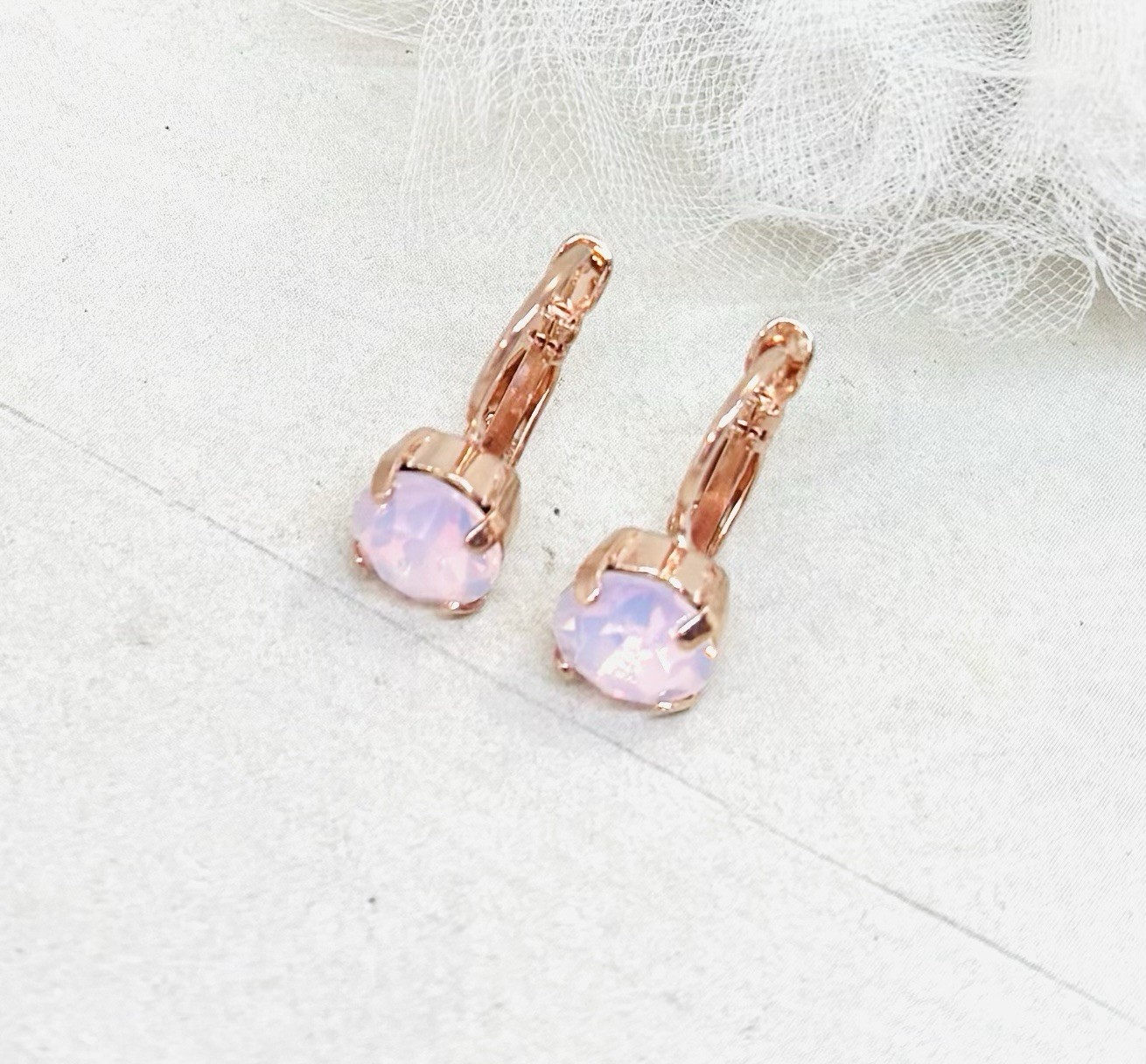 8mm Rose Gold Plated Light Pink Opalescent Cup Chain Drop Earrings