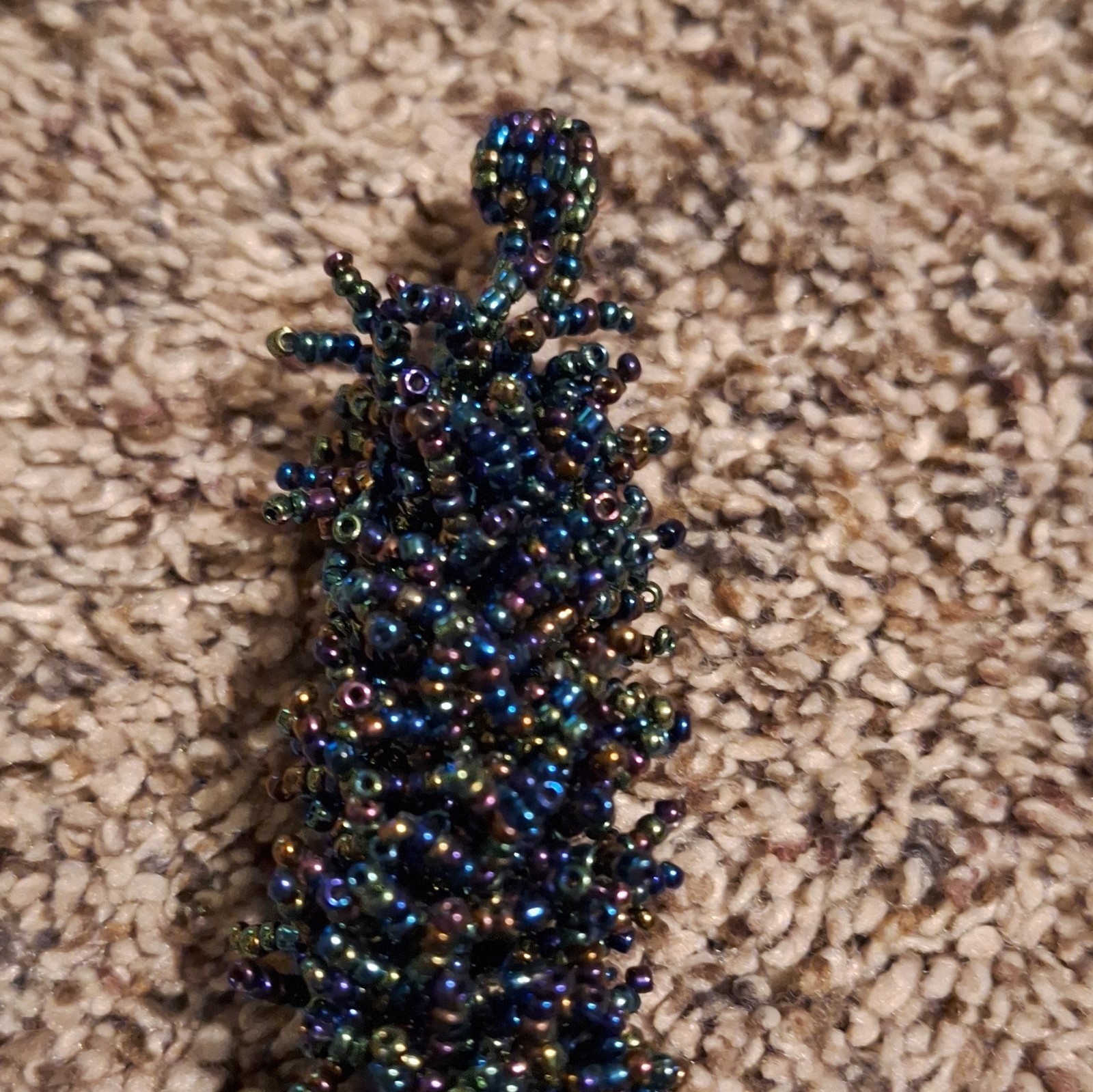 Handmade Multicolor Glass Seed Bead Bracelet, Iridescent Blue/Purple Fringe