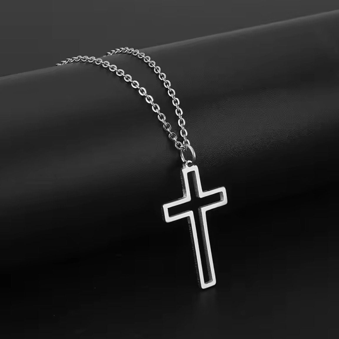 Stainless Steel Hollow Cross Pendant Silver And Gold Necklace Unisex