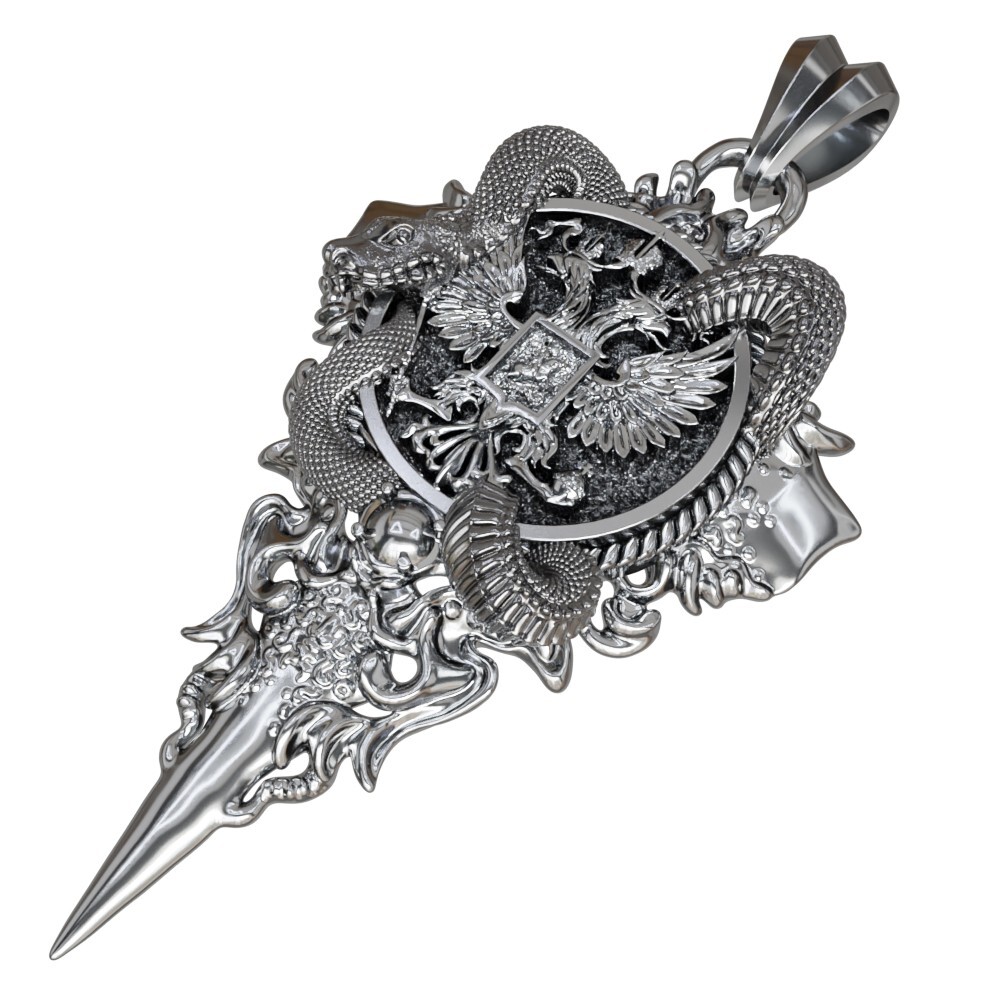 925 Sterling Silver Double Headed Eagle Pendant with Snake Coat Of Arms Jewelry