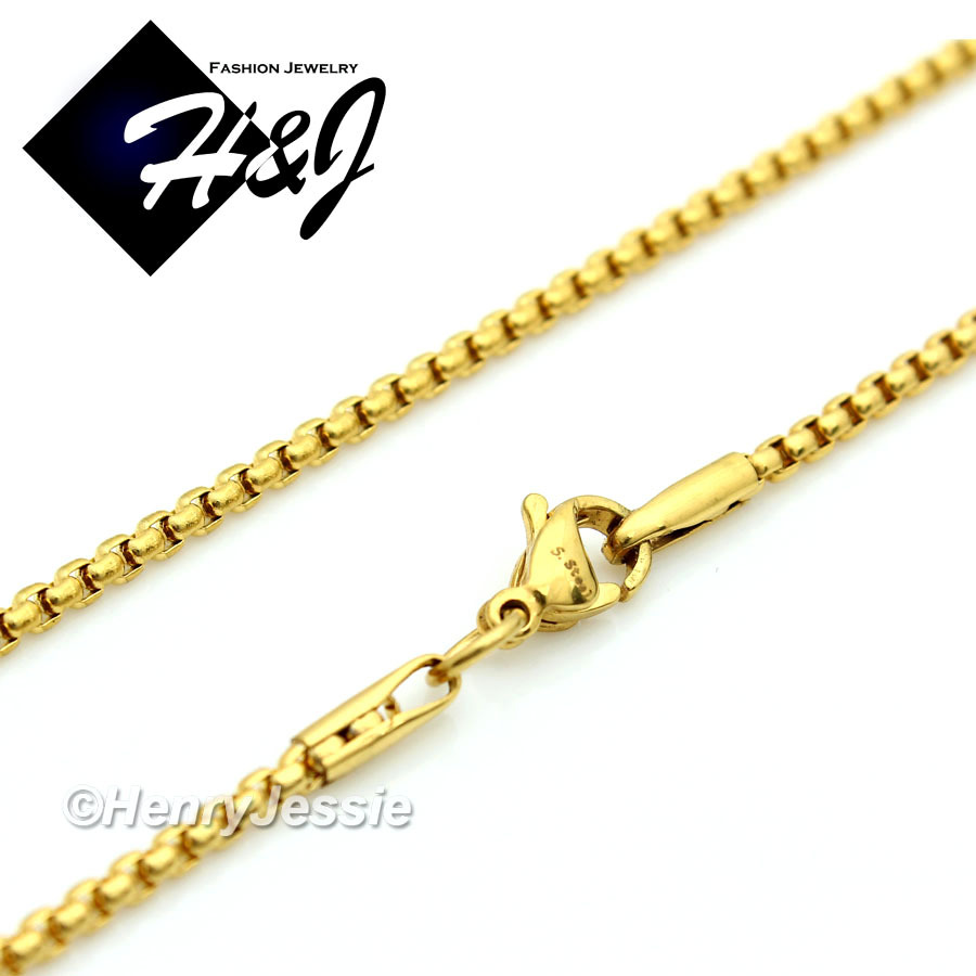 16-30″MEN WOMEN Stainless Steel 2mm Gold Plated Box Link Chain Necklace