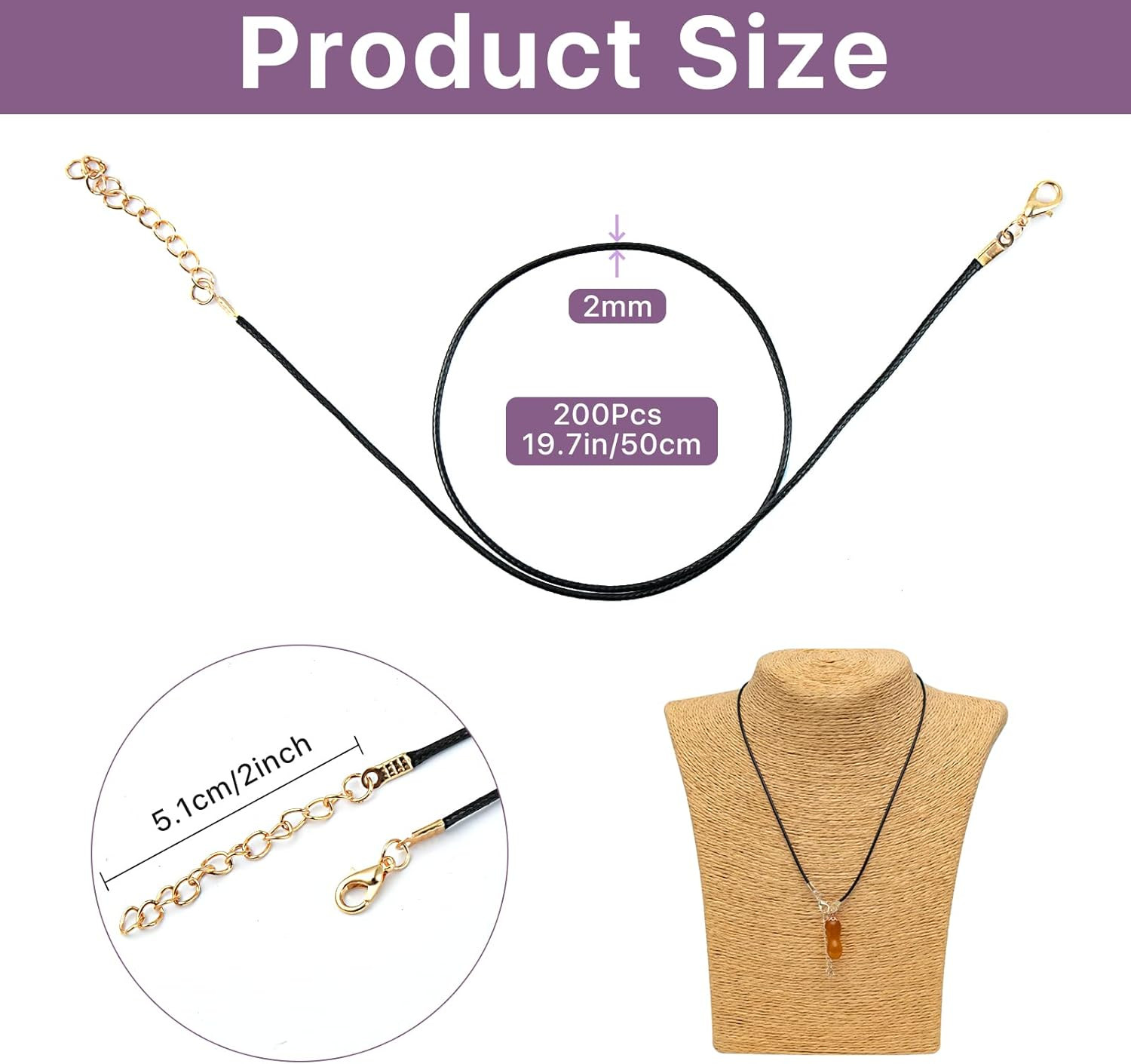 200 Cs Waxed Leather Necklace Córdoba with Clasps, Braided Rope Jewelry with Lob