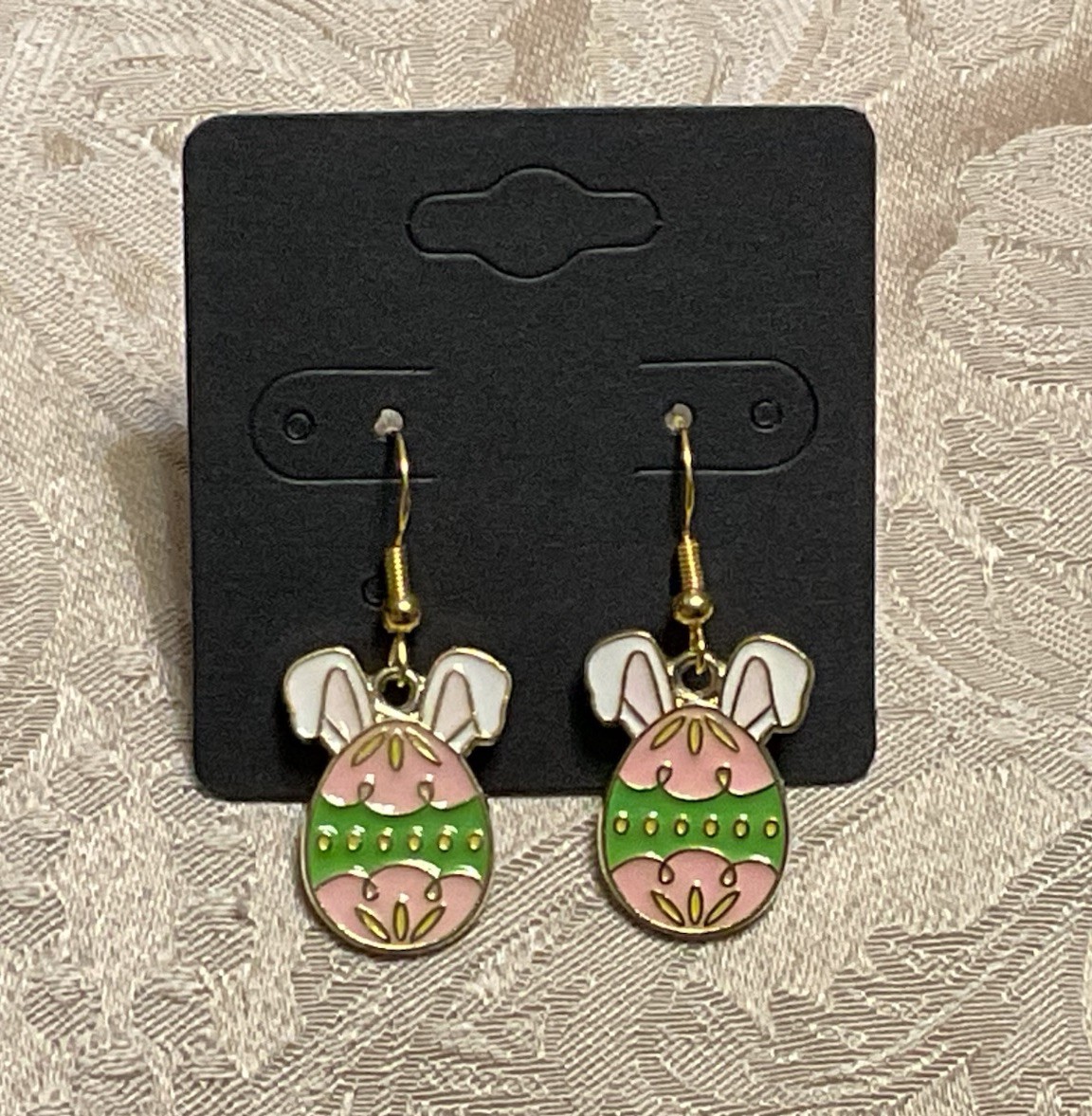 Cute Easter Bunny Eggs Charm Gold Drop Dangle Adorable Fashion Fun Earring Set