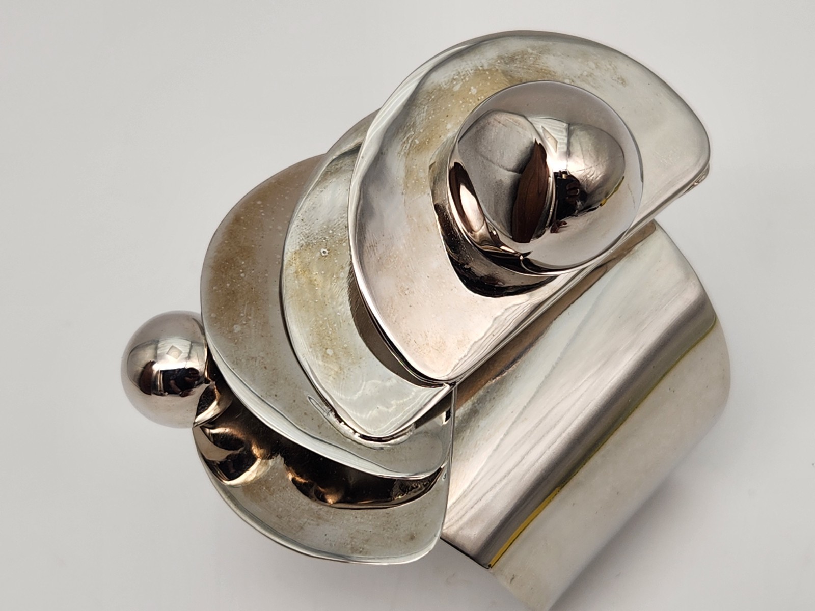 Alexis Bittar Big Bold Modernist Kinetic Silvertone Metal Cuff Bracelet