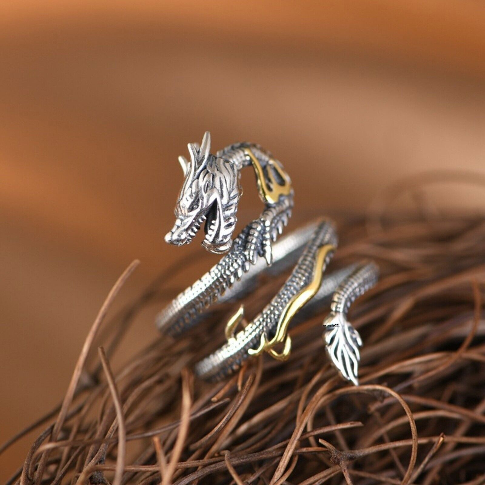 Real Solid 925 Sterling Silver Men Women Gift Lucky Carved Flame Dragon Ring
