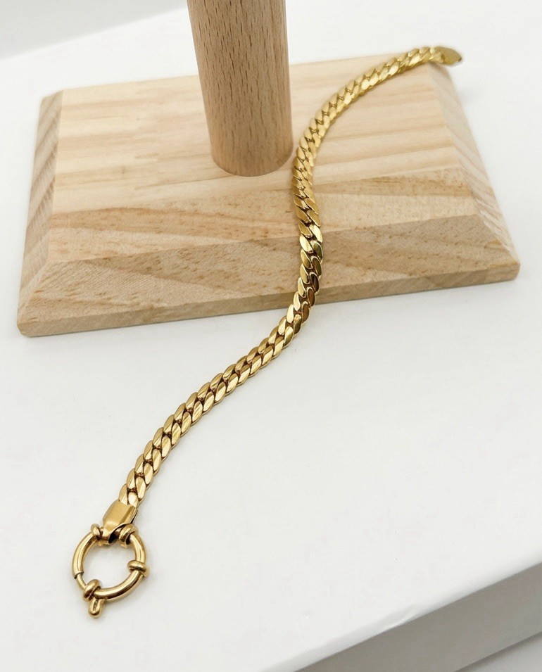 Classic 14K Gold Filled Unisex Curb Link Bracelet Spring Ring Fastener – 18cm