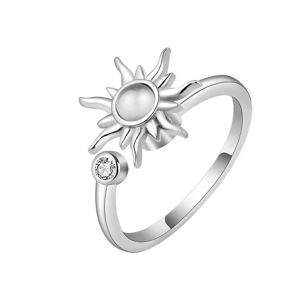 Anti Stress Anxiety Fidget Rings for Women Satinless Steel Spinner Sunflower Sun