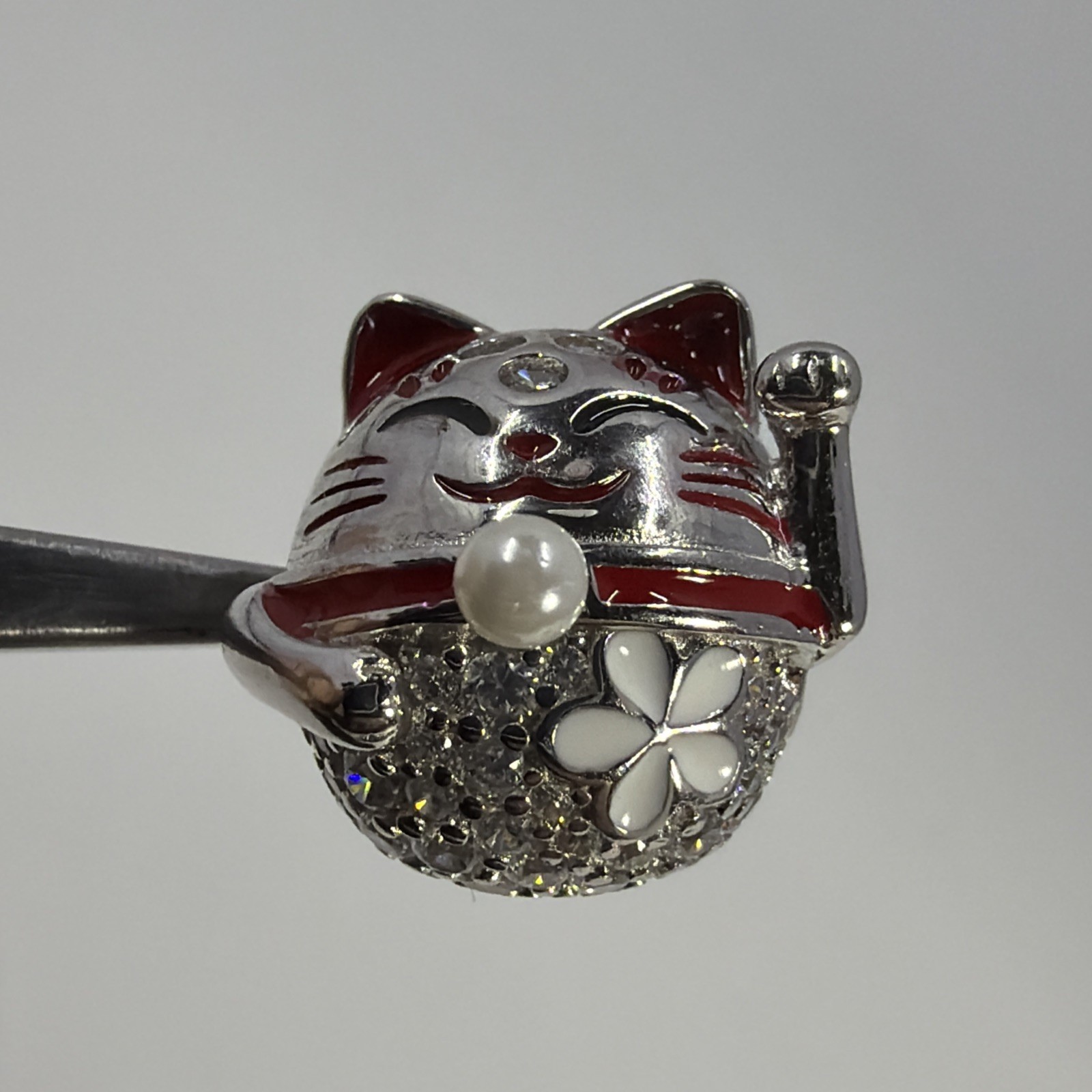 Gnoce Luck Cat Charm Bead For Charm Bracelet Platinum Plated Sterling Silver 925
