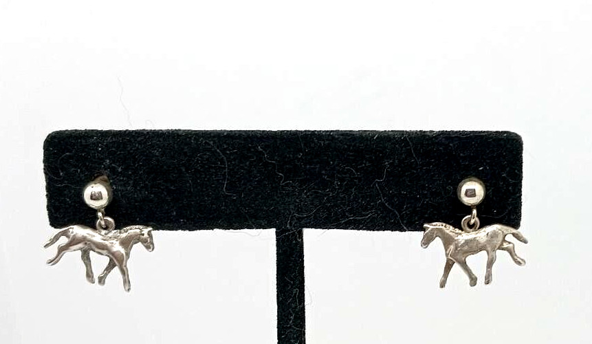 Horse Sculpture Earrings, Modeled 925 Silver, Post & Dangle, 1/2 ” wide – Sweet!