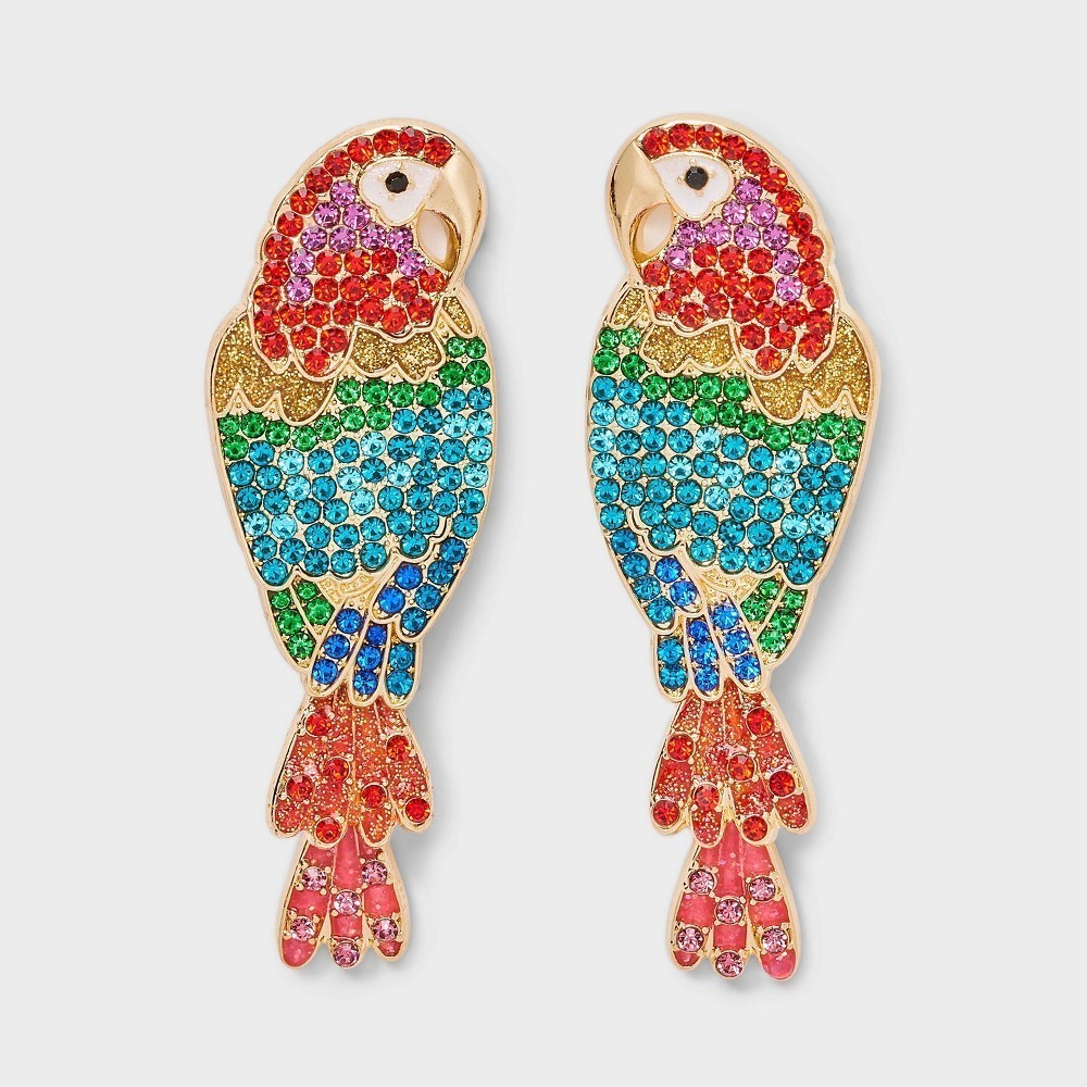 SUGARFIX by BaubleBar Squawk of the Town Statement Earrings Macaw Parrot NWT