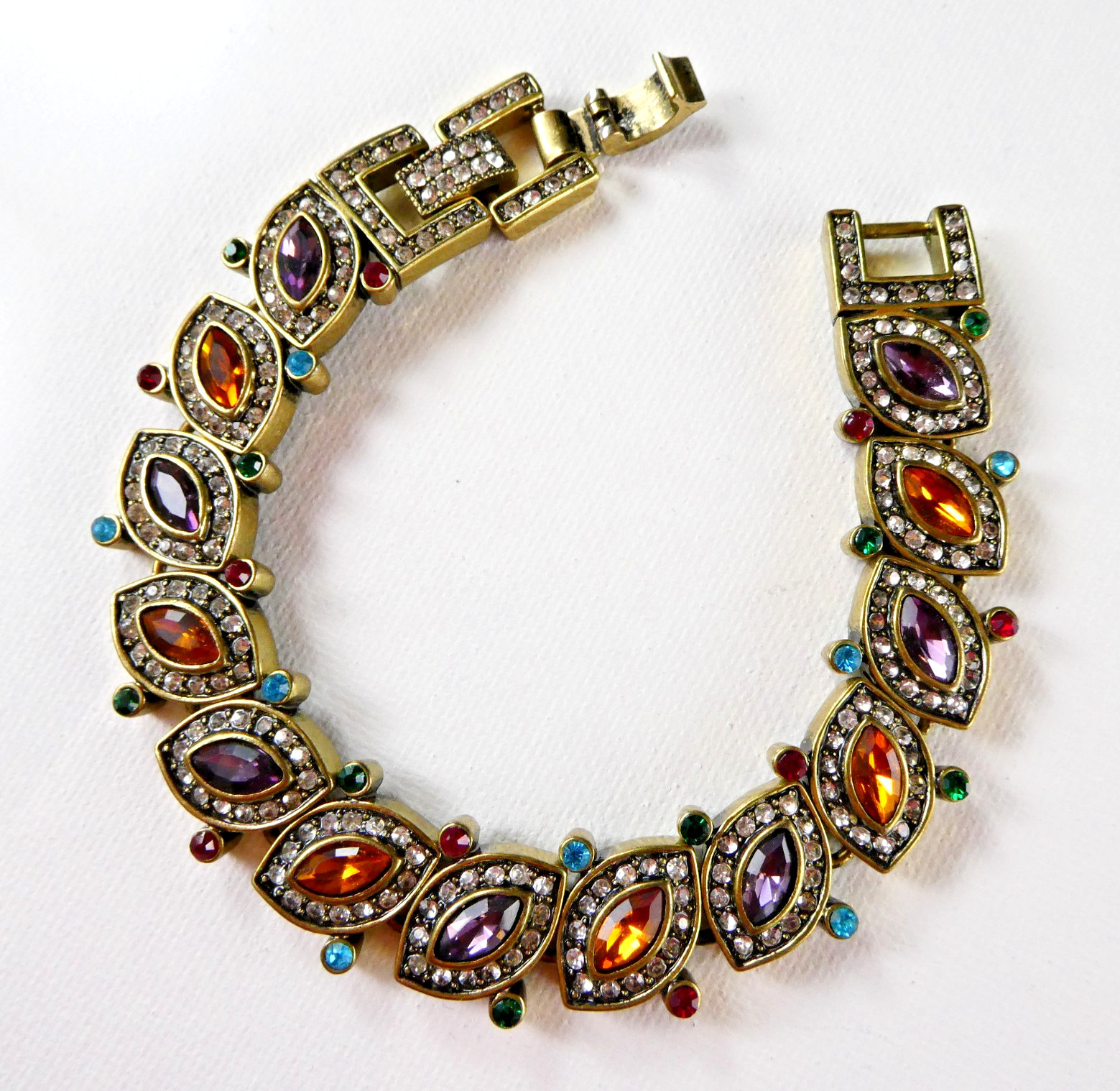 Heidi Daus Crystal Bracelet Multi Color Stones Brass Tone Beauty