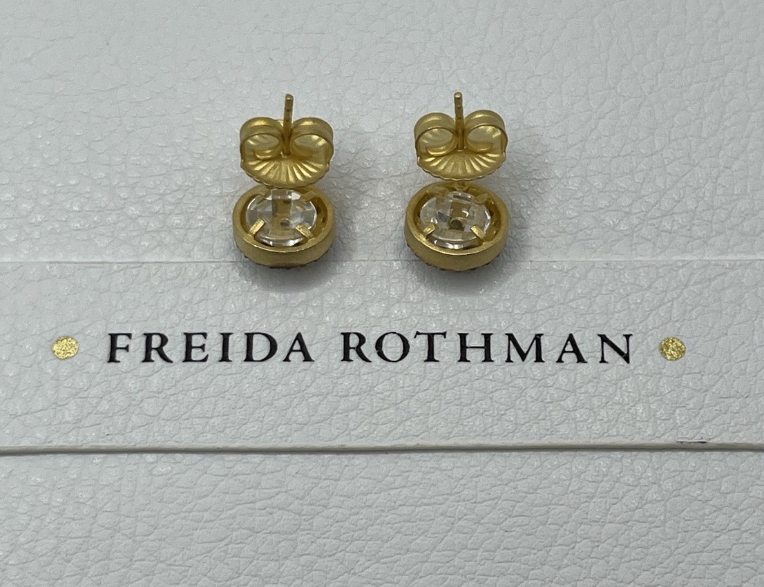 Freida Rothman 14k Gold & Black Sterling Silver 925 Clover Cage Stud Earrings