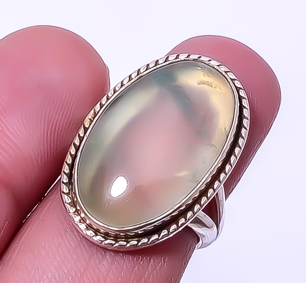 Prehnite Gemstone 925 Silver Plated Handmade Jewelry Ring s.7 A32