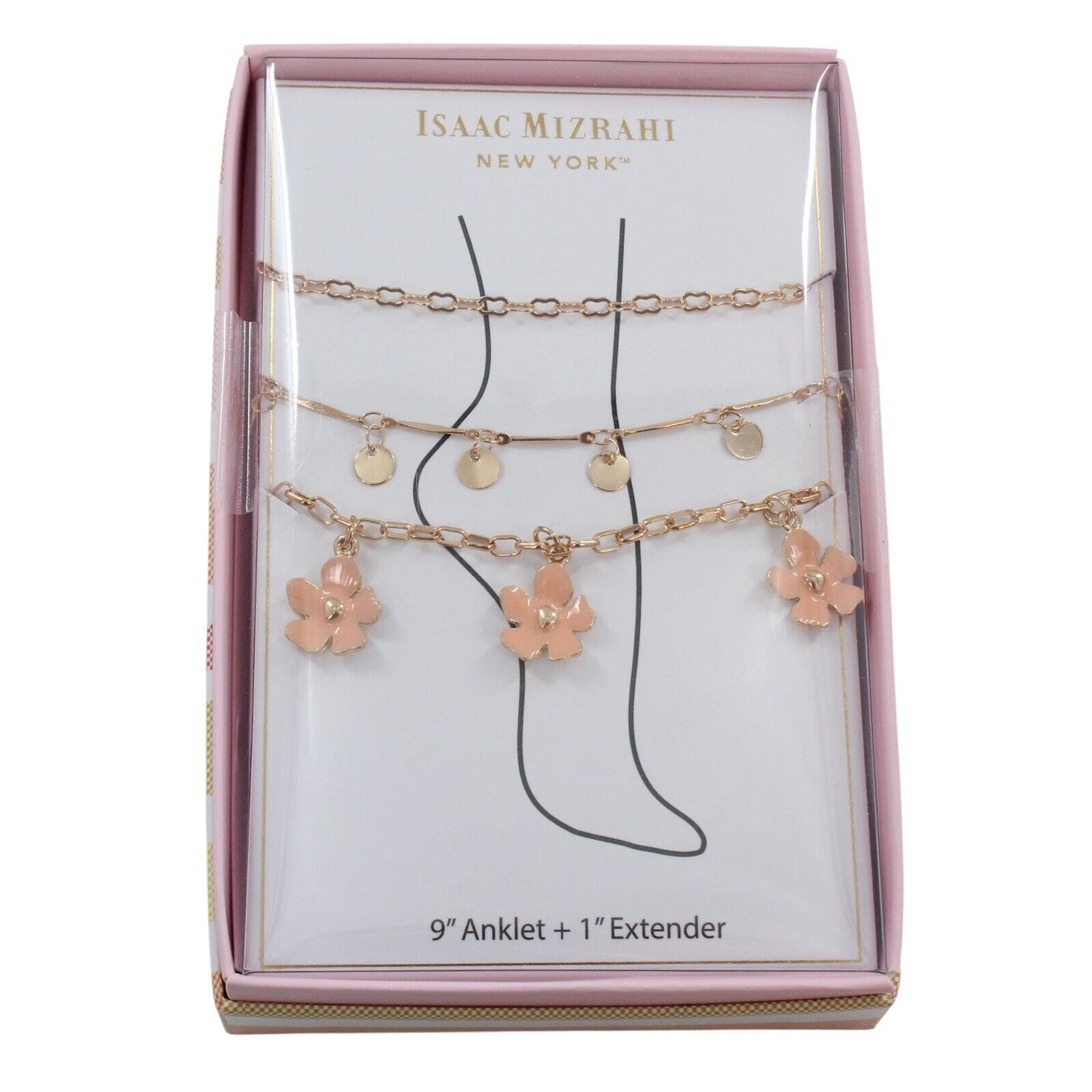 Isaac Mizrahi 3 Piece Gold Flower Anklet Set in Gift Box #MZ27
