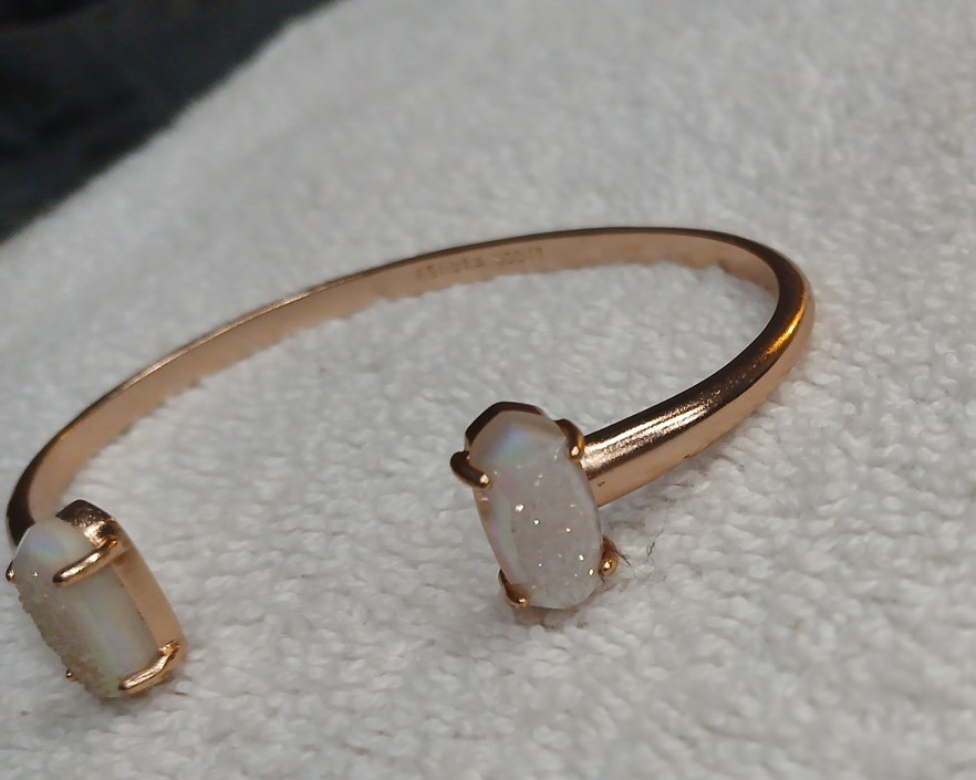 Kendra Scott Bangle Cuff Iridescent Drusy Quartz Rose Gold Bracelet Rare Vintage