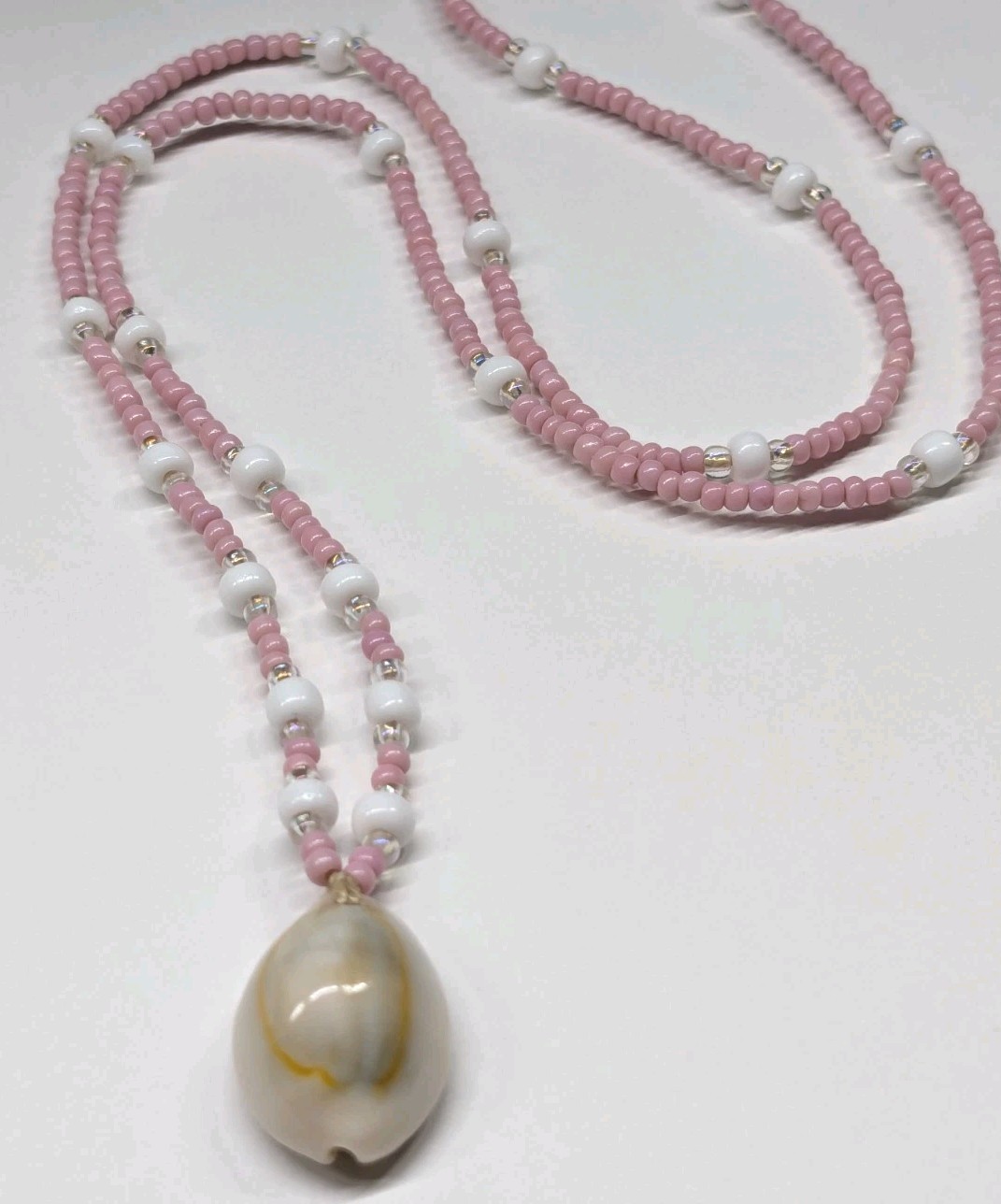 Handmade Cowrie Shell + Glass Beads beaded necklace USA Made
